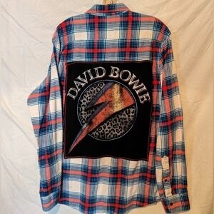 David BOWIE Plaid Upcycled Flannel Shirt Hand Crafted